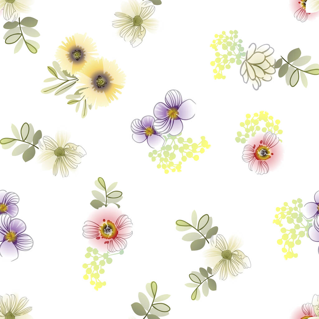 векторний безшовний візерунок з різнокольоровими квітами. дизайн для текстилю та скрапбуку
 - Вектор, зображення