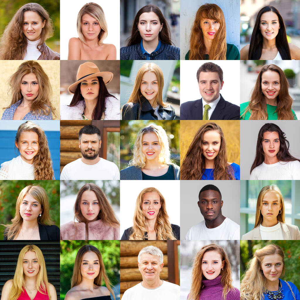 Collage di belle persone felici di diverse età e nazionalità - Foto, immagini