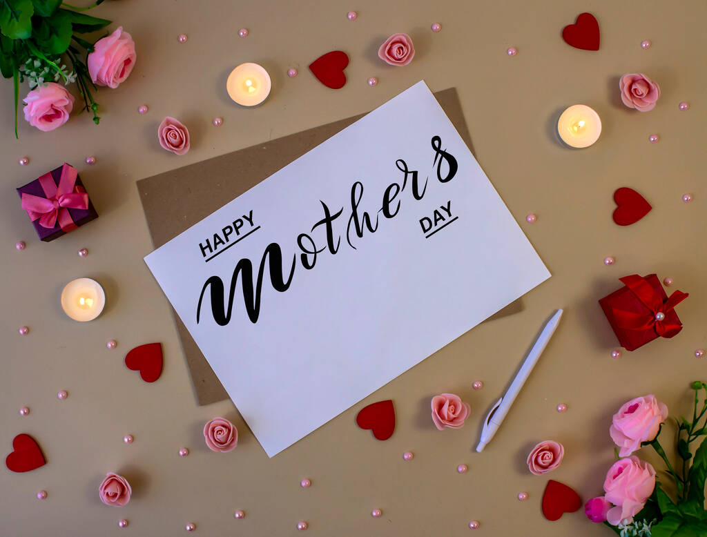 Szczęśliwego Dnia Matki! Flat Lay, Banner, Gratulacje z okazji Dnia Matki - Zdjęcie, obraz