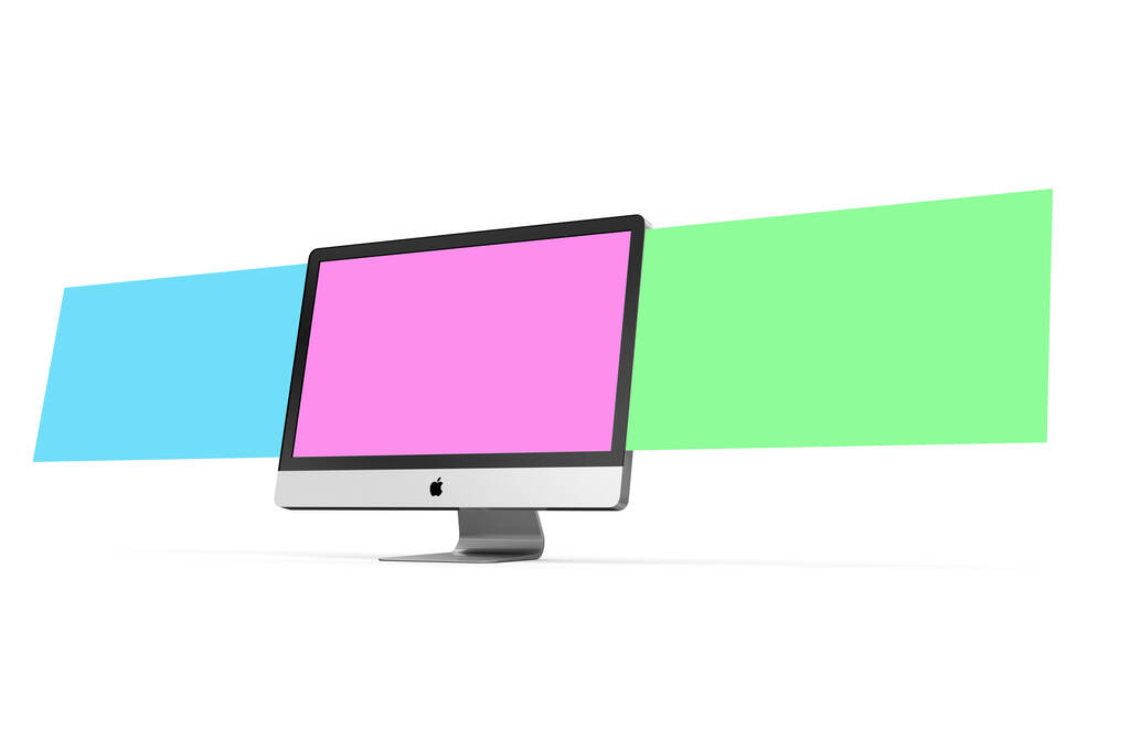 Monitor with three screens mockup, 3D illustration. - Photo, Image