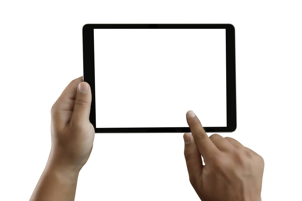 чоловік використовує планшетні руки крупним планом багатозадачний планшет порожній білий екран цифровий планшетний комп'ютер
 - Фото, зображення