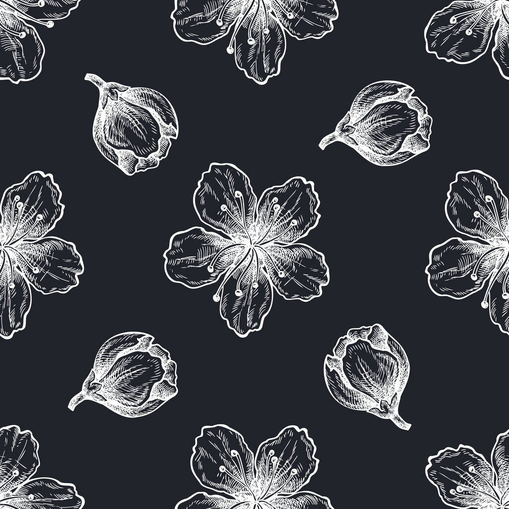 Nahtloses Muster mit handgezeichneten Pfirsichblüten aus Kreide - Vektor, Bild