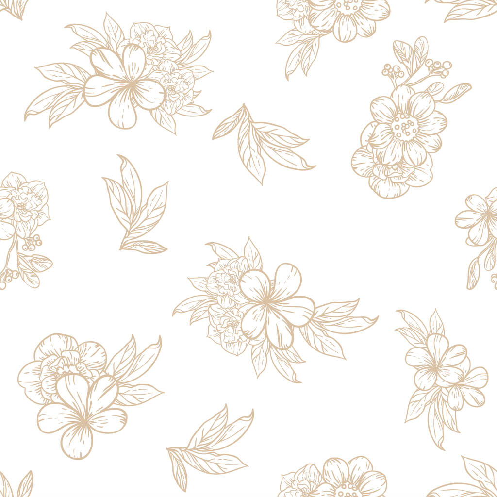 vector naadloos patroon met bruine lineaire bloemen. ontwerp voor textiel en plakboek - Vector, afbeelding
