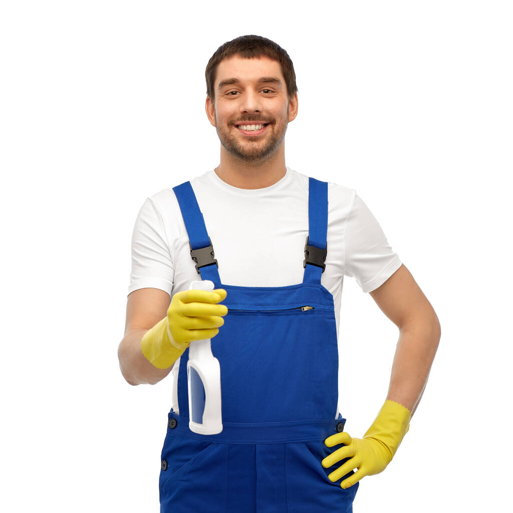male cleaner cleaning with detergent - Photo, Image