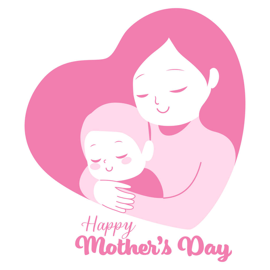 Pembe vektör illüstrasyon kalp şekli logosu üzerinde Mutlu Anneler Günü metni - Vektör, Görsel