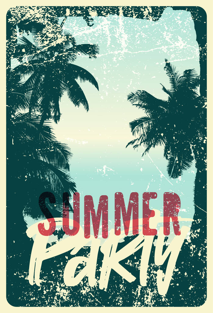Summer Beach Party design de cartaz vintage grunge tipográfico. Ilustração vetorial retrô. - Vetor, Imagem