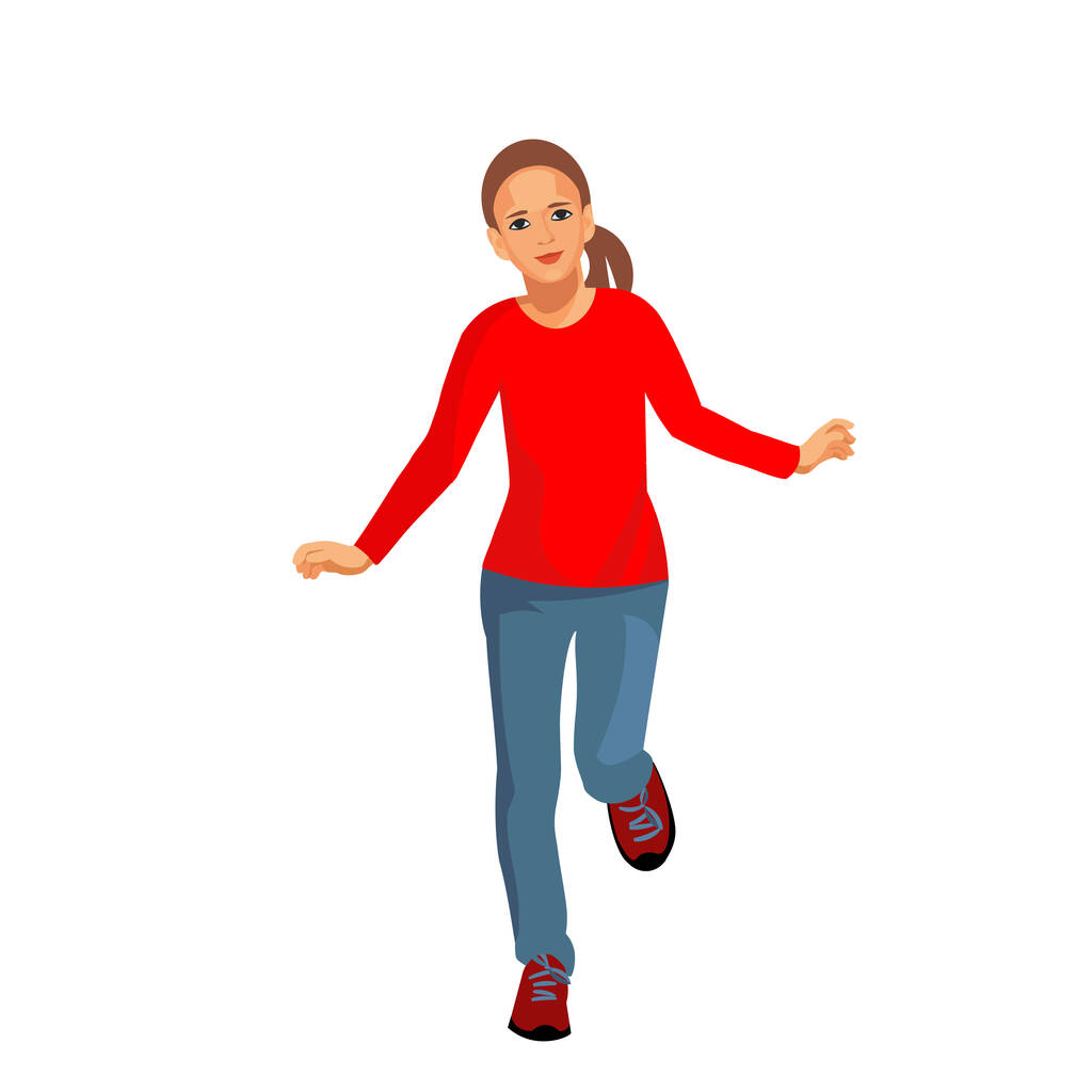 Figur eines 12-jährigen Mädchens, das vorwärts läuft - Vektor, Bild