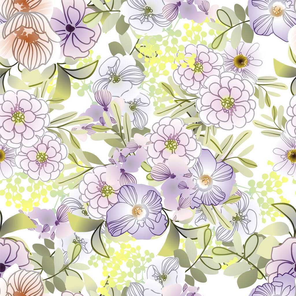 Elegancia abstracta patrón sin costuras con flores, fondo vectorial - Vector, imagen