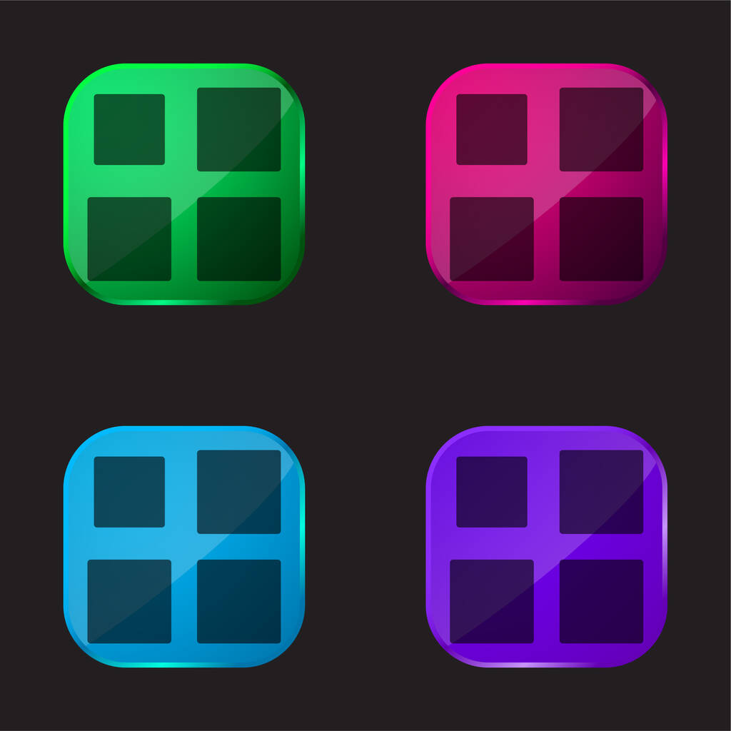 Tableau icône de bouton en verre de quatre couleurs - Vecteur, image