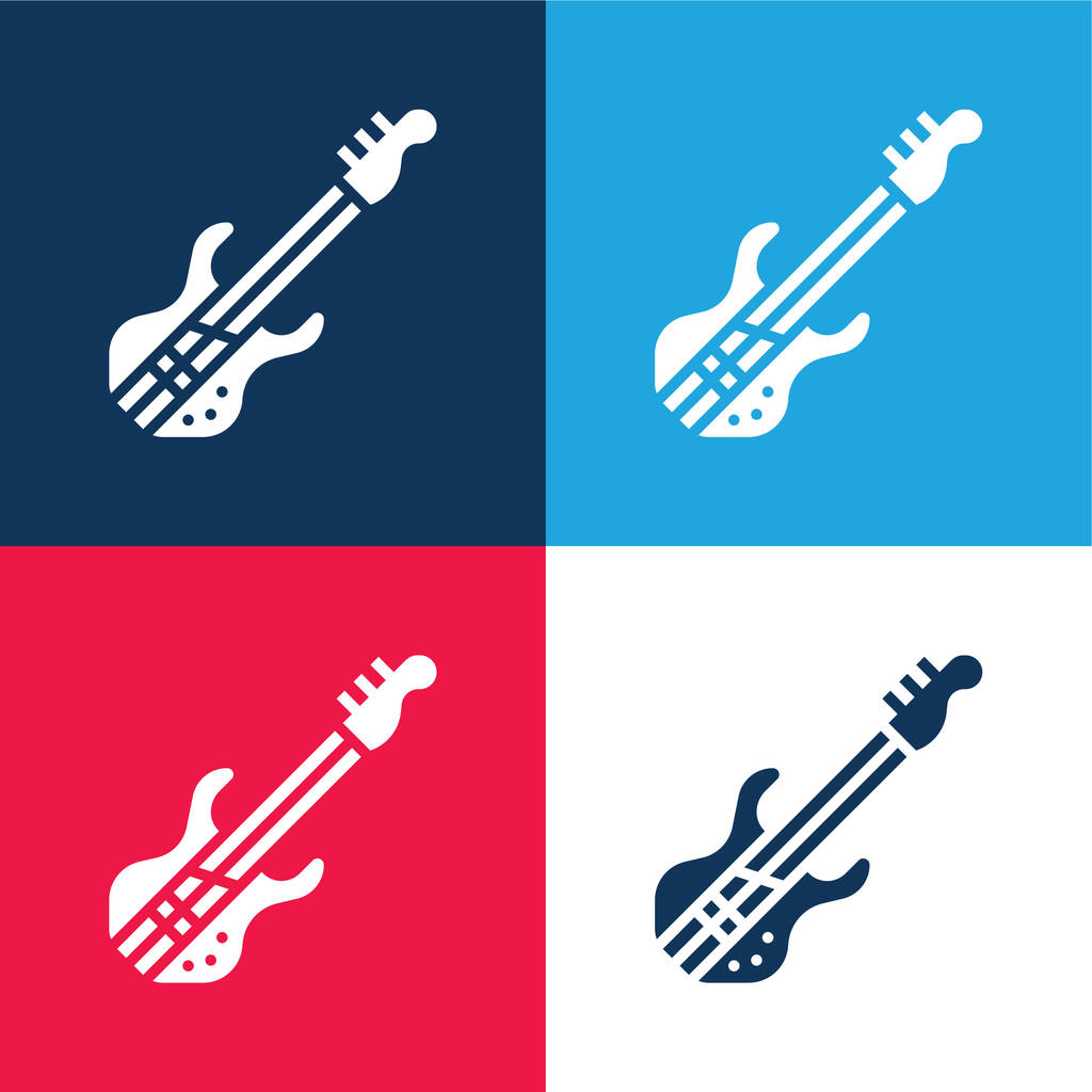 Bassgitarre blau und rot vier Farben minimales Icon-Set - Vektor, Bild