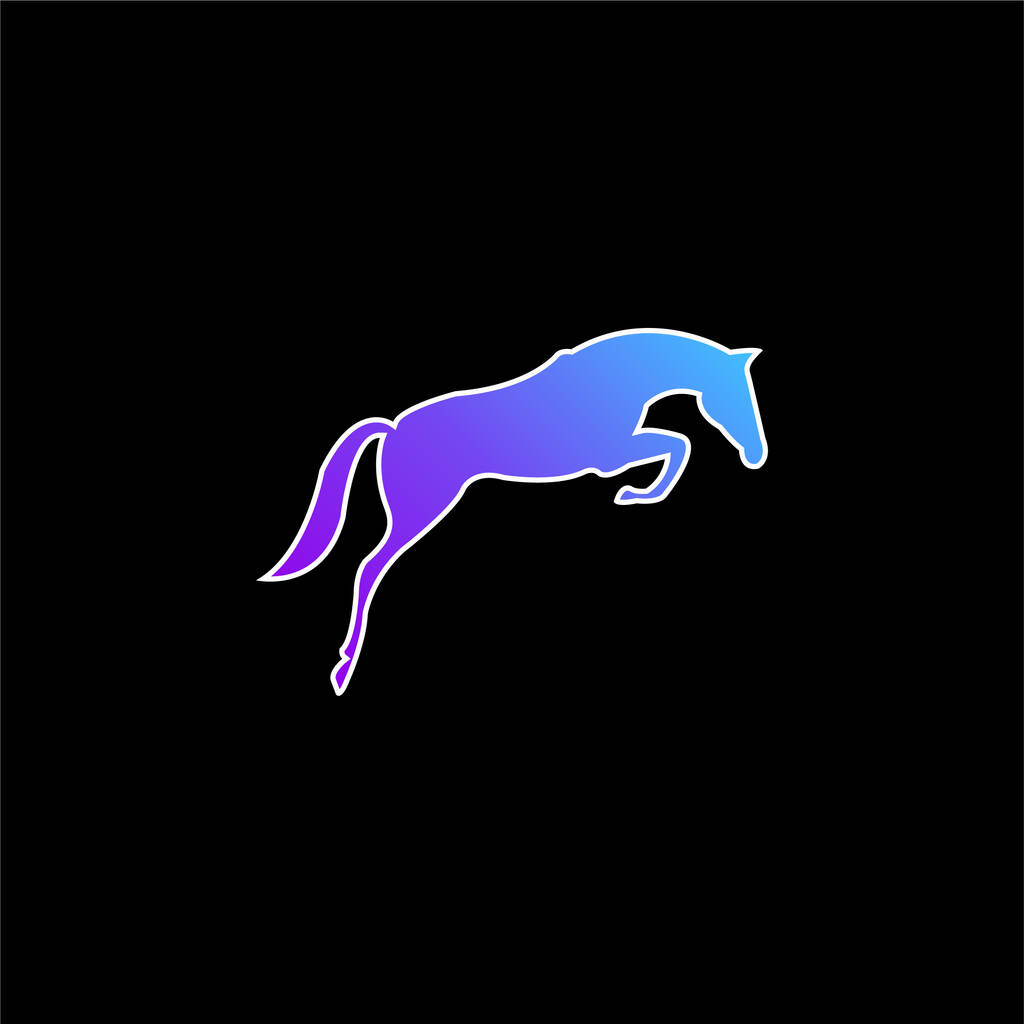 Cheval sautant noir avec visage regardant vers le sol icône vectorielle gradient bleu - Vecteur, image