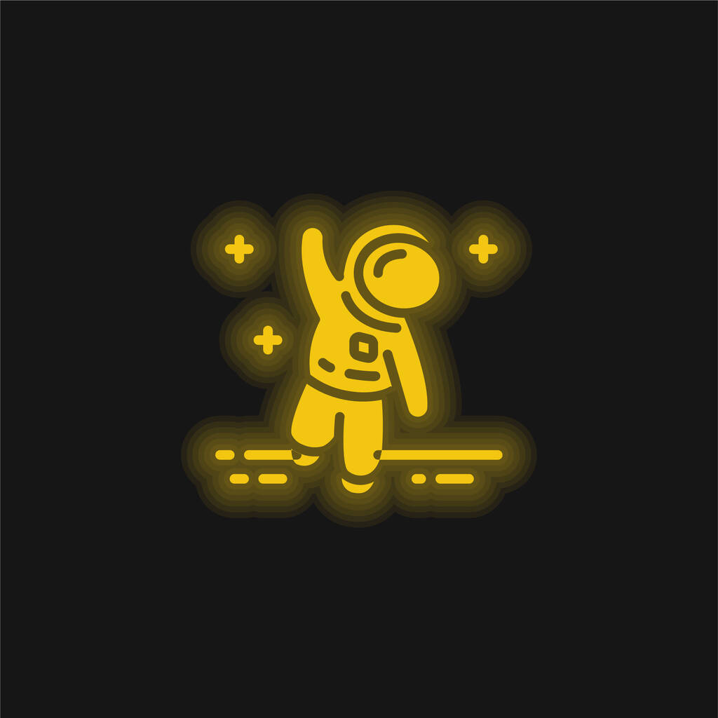 宇宙飛行士黄色の輝くネオンアイコン - ベクター画像