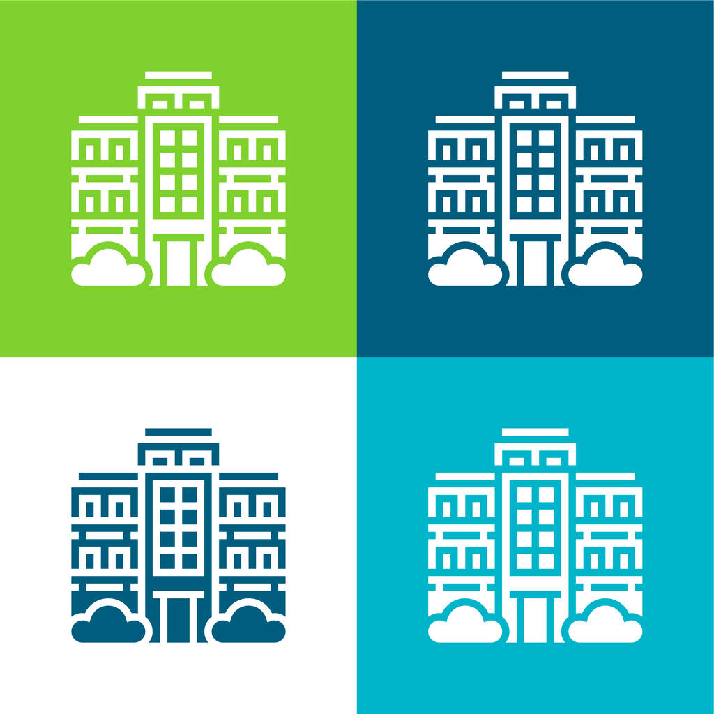 Apartamento Conjunto de ícones mínimos de quatro cores plano - Vetor, Imagem