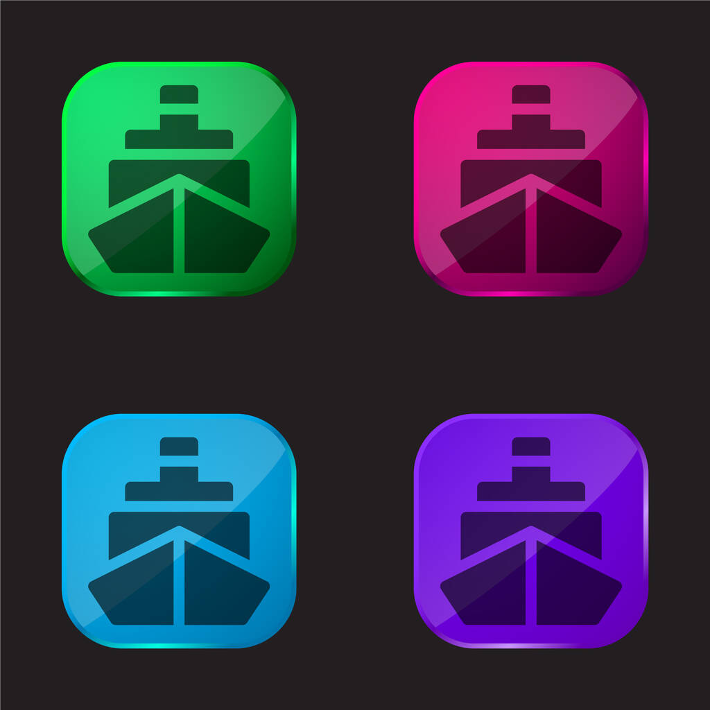 Boat four color glass button icon - Vector, Image