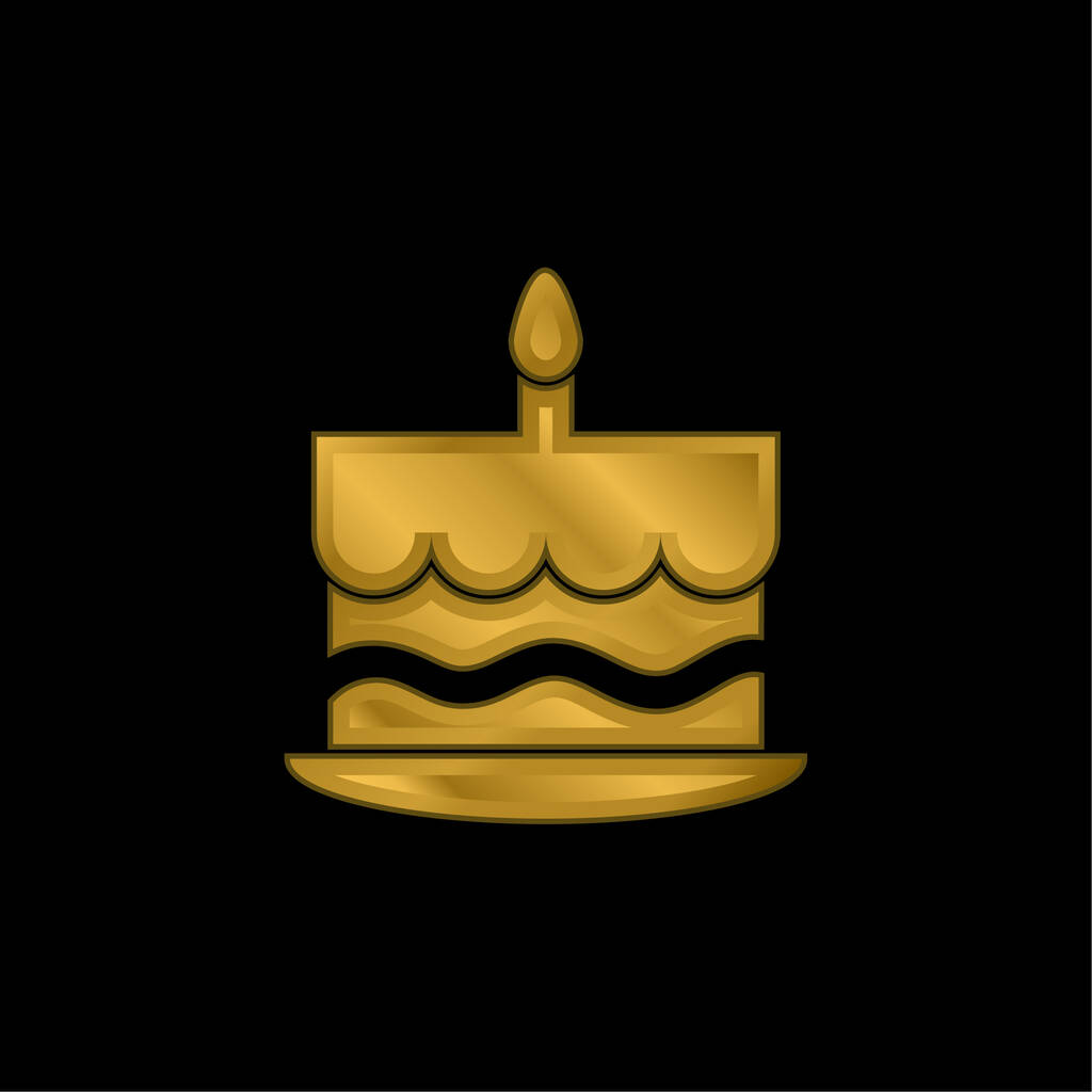 En üstteki altın kaplama metalik ikon ya da logo vektörü üzerinde yanan bir mumla doğum günü pastası - Vektör, Görsel