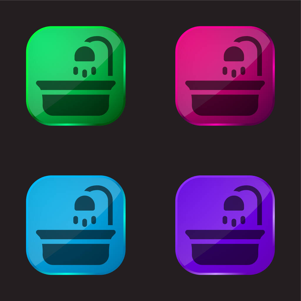 Baby Tub four color glass button icon - Vector, Image