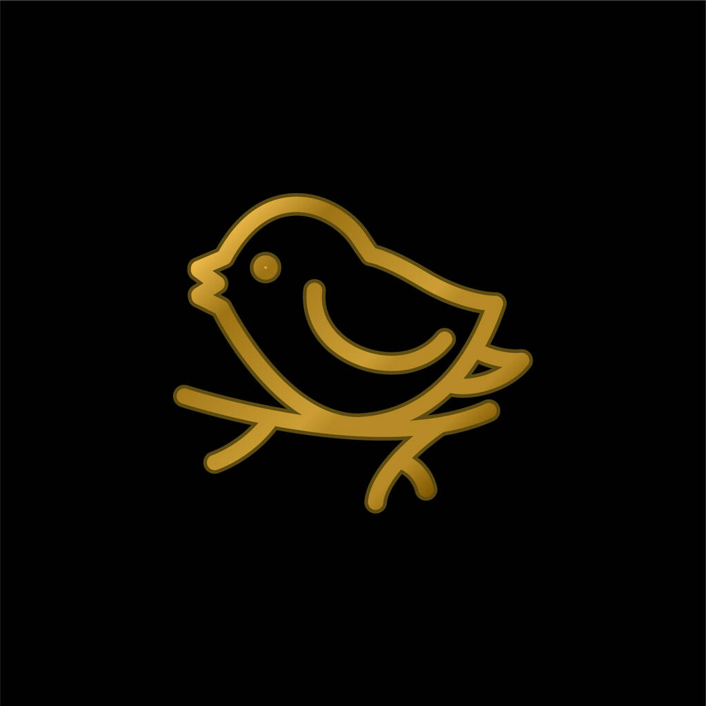 Птица на ветке позолоченная икона или вектор логотипа - Вектор,изображение
