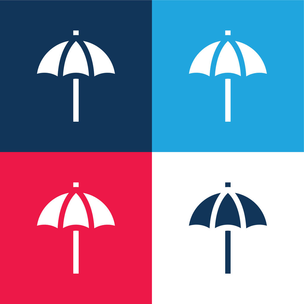 Beach Umbrella modrá a červená čtyři barvy minimální ikona nastavena - Vektor, obrázek