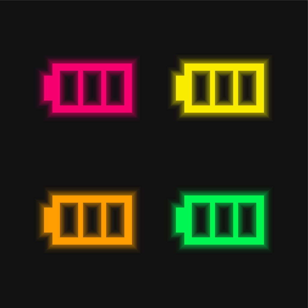 3つの領域を持つバッテリー画像4色輝くネオンベクトルアイコン - ベクター画像
