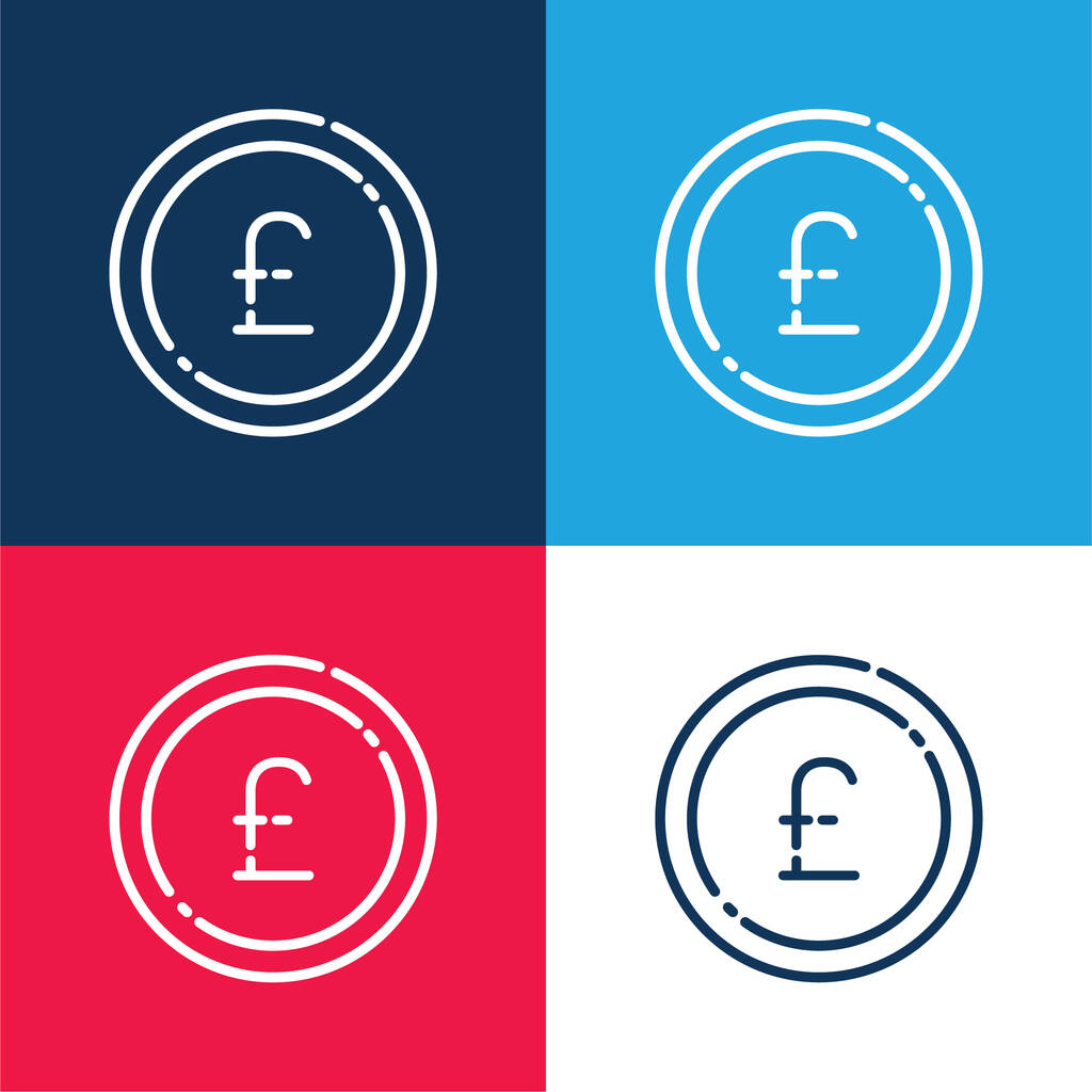Big Pound Coin azul e vermelho conjunto de ícones mínimos de quatro cores - Vetor, Imagem