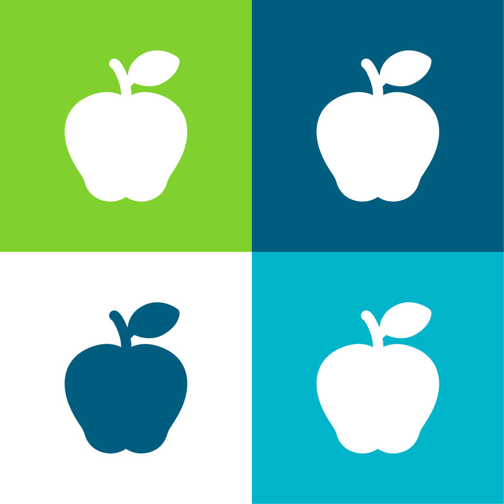 Jablko s listem Flat čtyři barvy minimální ikona nastavena - Vektor, obrázek