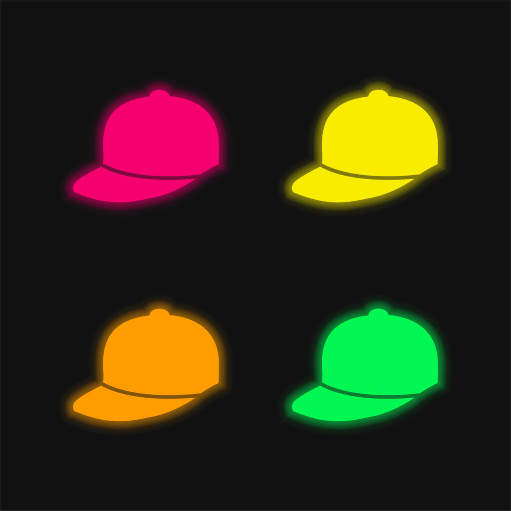 Gorra de béisbol de cuatro colores brillante icono de vectores de neón - Vector, imagen