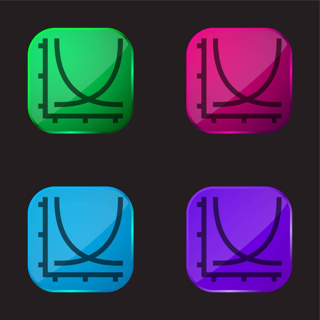 Άξονας τέσσερα χρώμα γυαλί εικονίδιο κουμπί - Διάνυσμα, εικόνα