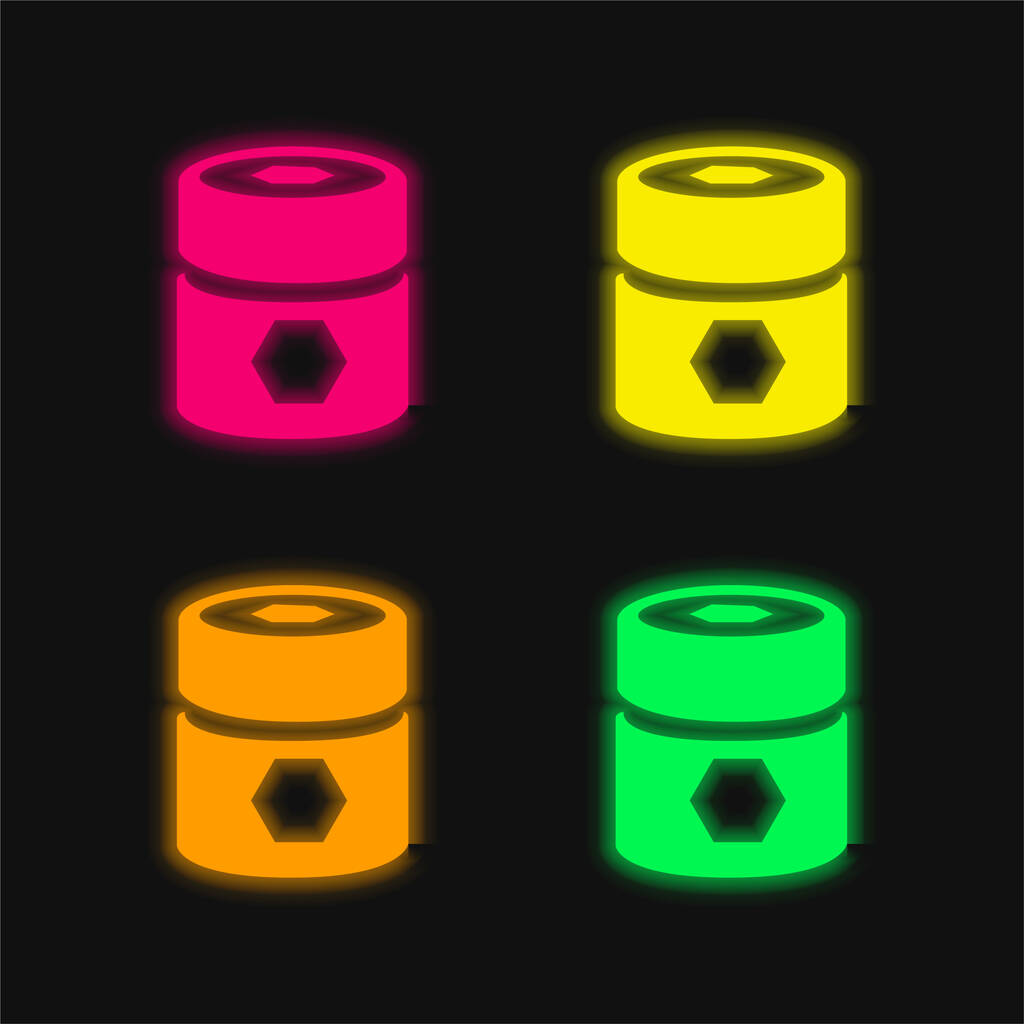 Hordó Pentagonok négy színű izzó neon vektor ikon - Vektor, kép