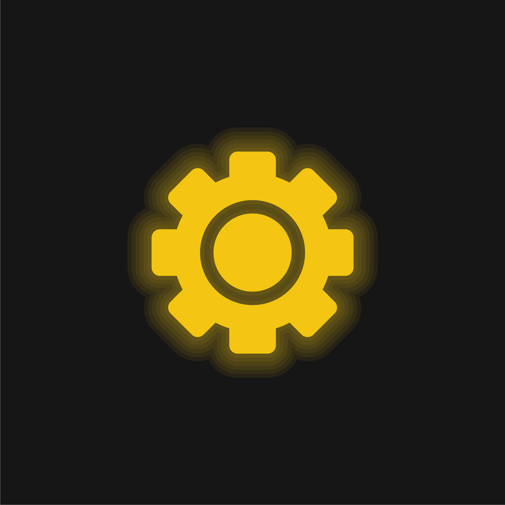 Big Gear żółty świecący neon ikona - Wektor, obraz