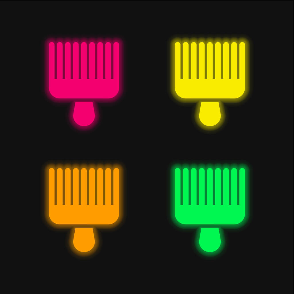 Afro Pick four color glowing neon vector icon - Vector, Image