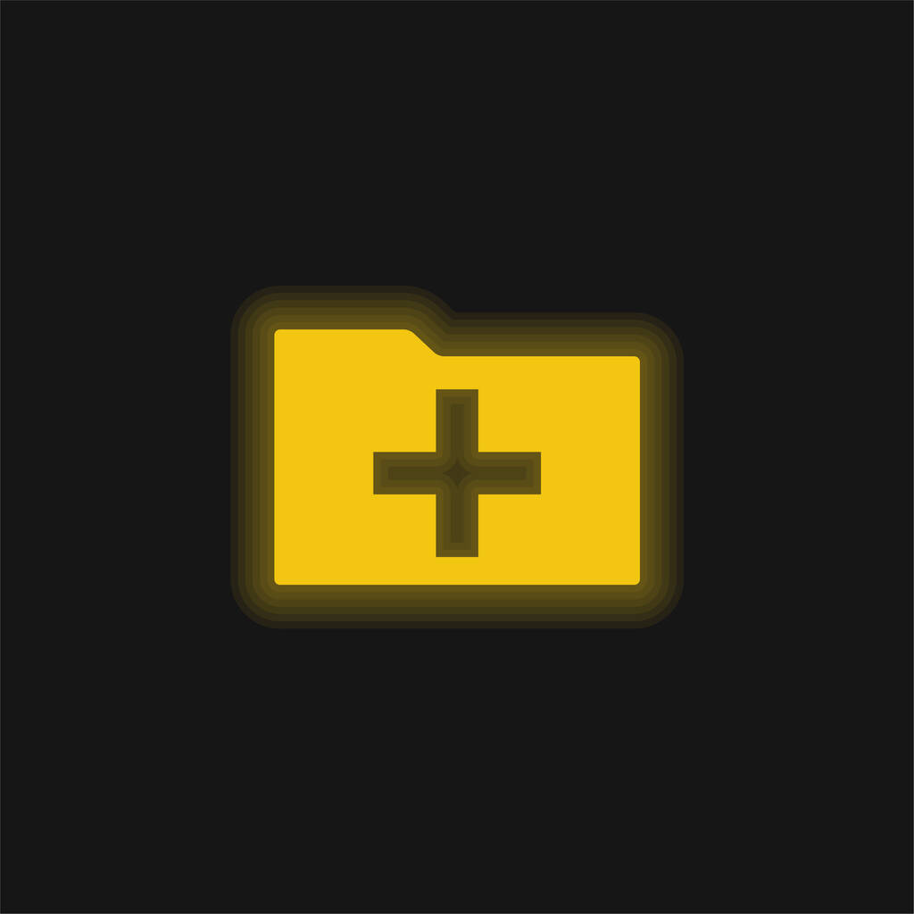 Dodaj Folder Interface Symbol żółty świecący neon ikona - Wektor, obraz