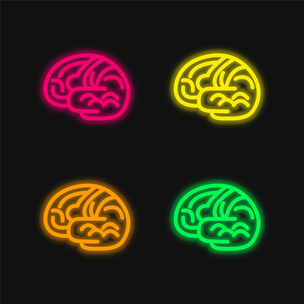 Cuerpo del cerebro Órgano Esquema de cuatro colores brillante icono de vectores de neón - Vector, Imagen