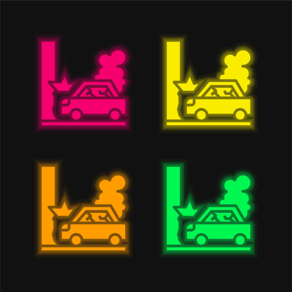 Wypadek cztery kolory świecące neon wektor ikona - Wektor, obraz