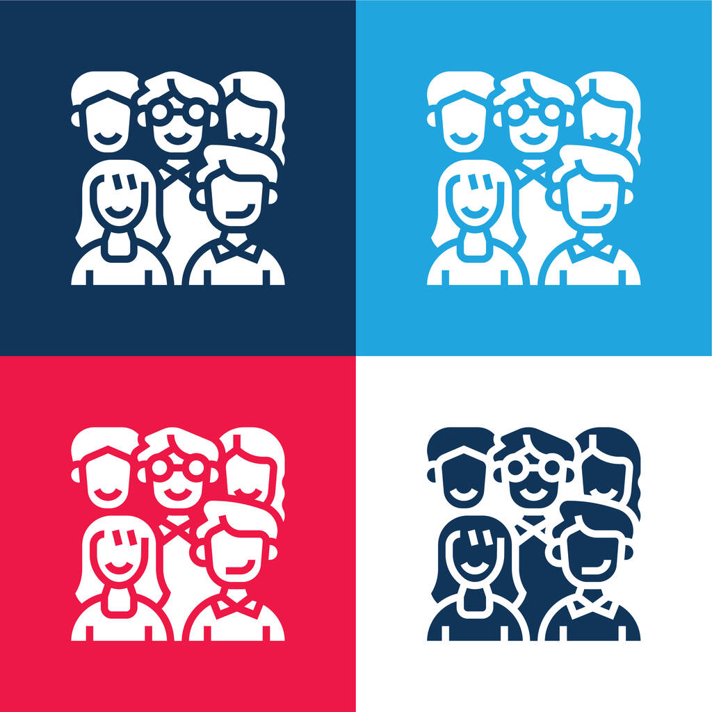Ancestors blue and red four color minimal icon set - Vector, Image