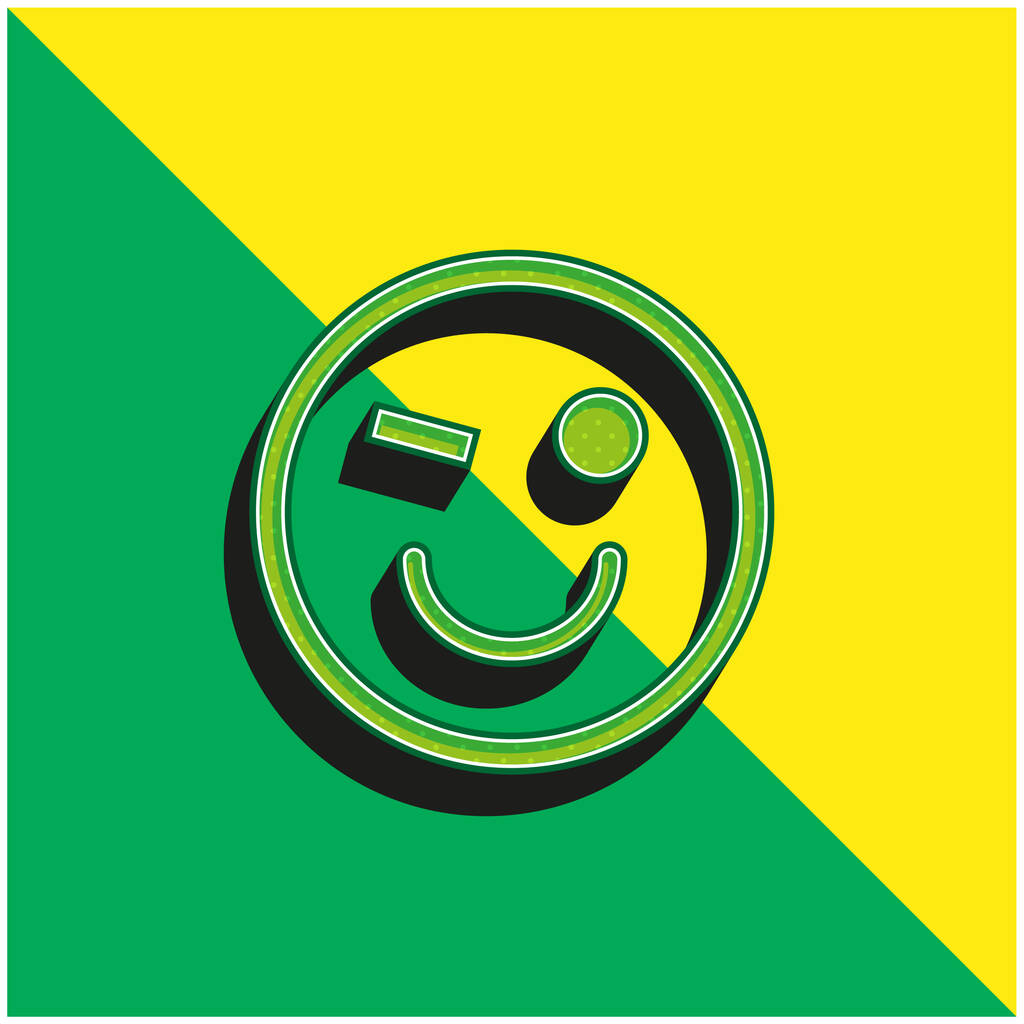 Parpadeo Emoticon Face Verde y amarillo moderno vector 3d icono logo - Vector, imagen