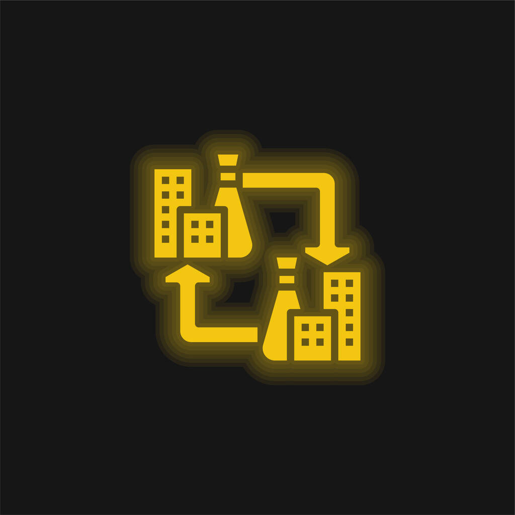 B2b geel gloeiend neon pictogram - Vector, afbeelding