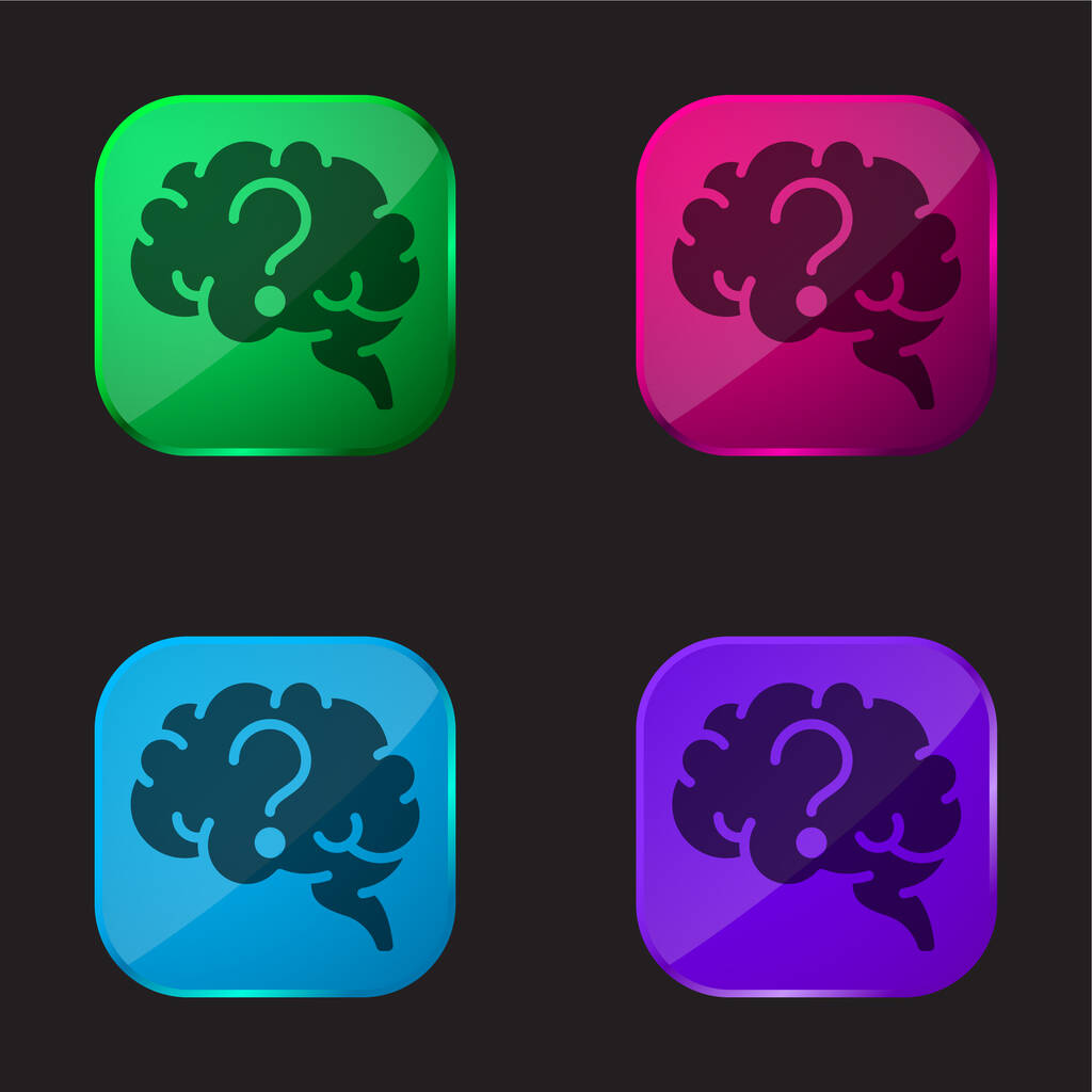 Mózg cztery kolor szklany przycisk ikona - Wektor, obraz