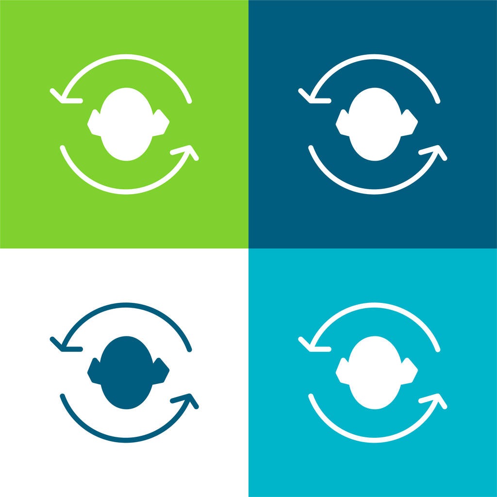 Setas Casal em torno de uma silhueta de cabeça Plano quatro cores conjunto de ícones mínimos - Vetor, Imagem