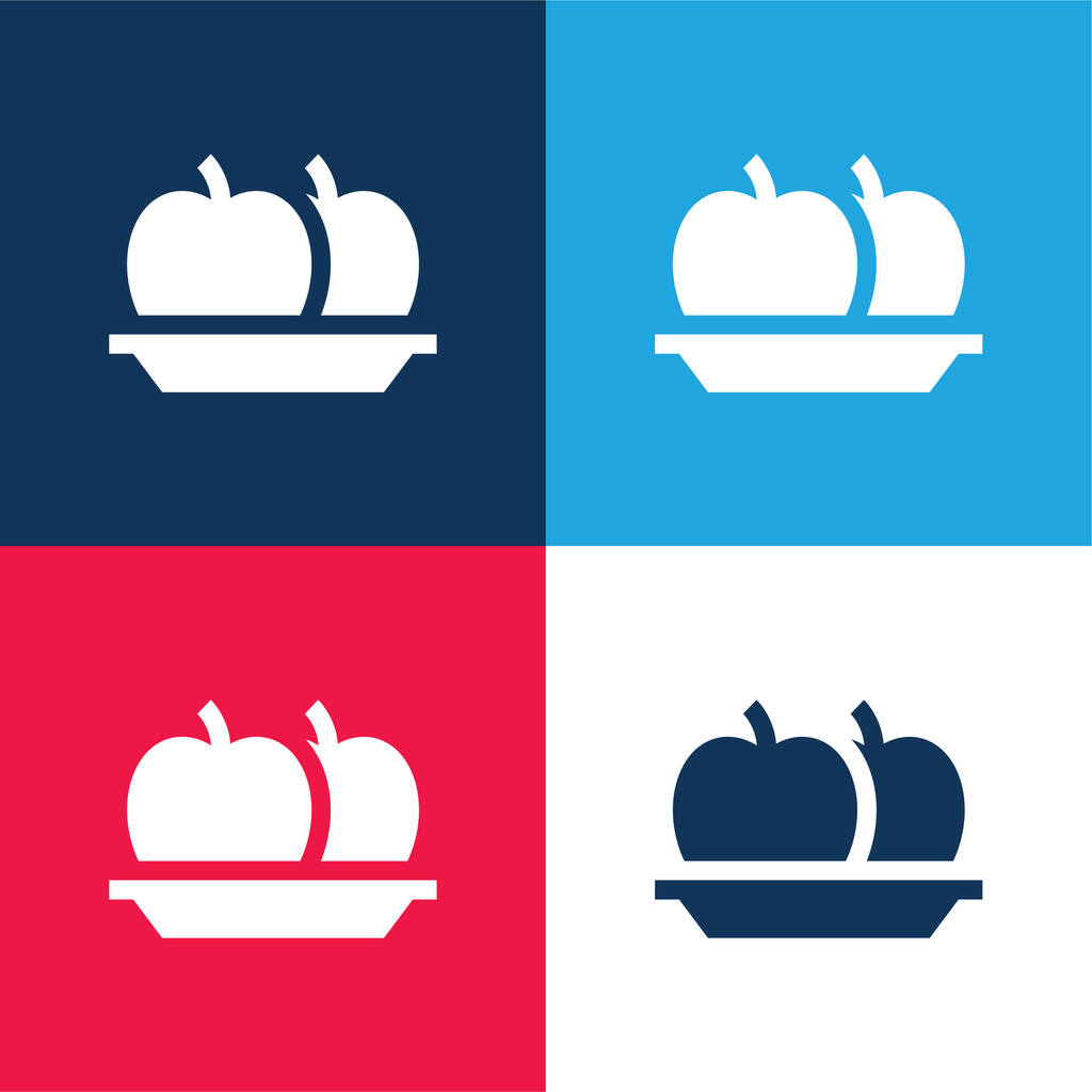 Яблочный синий и красный четыре цвета минимальный набор значков - Вектор,изображение