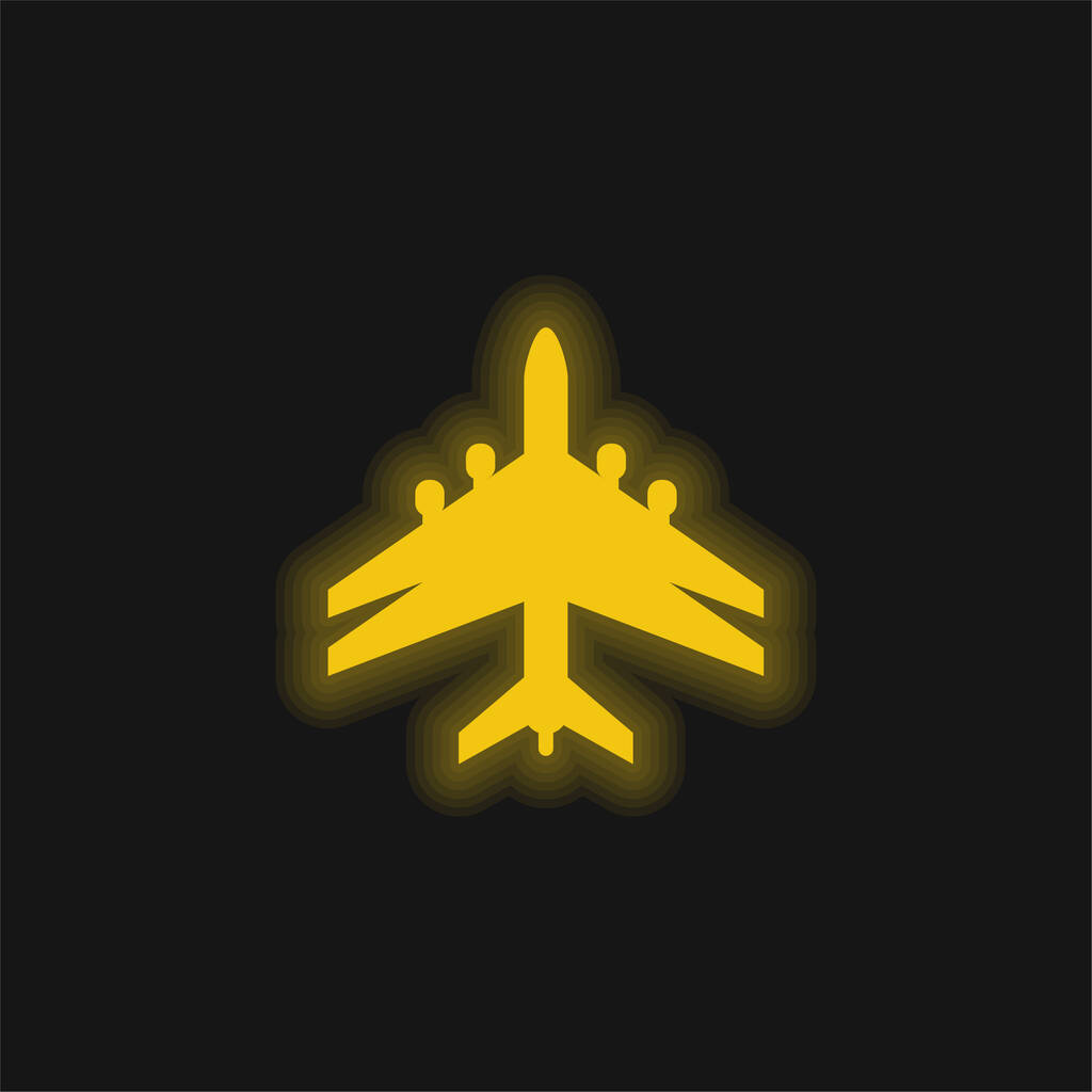 Avión Negro Forma Con Doble Alas amarillo brillante icono de neón - Vector, imagen