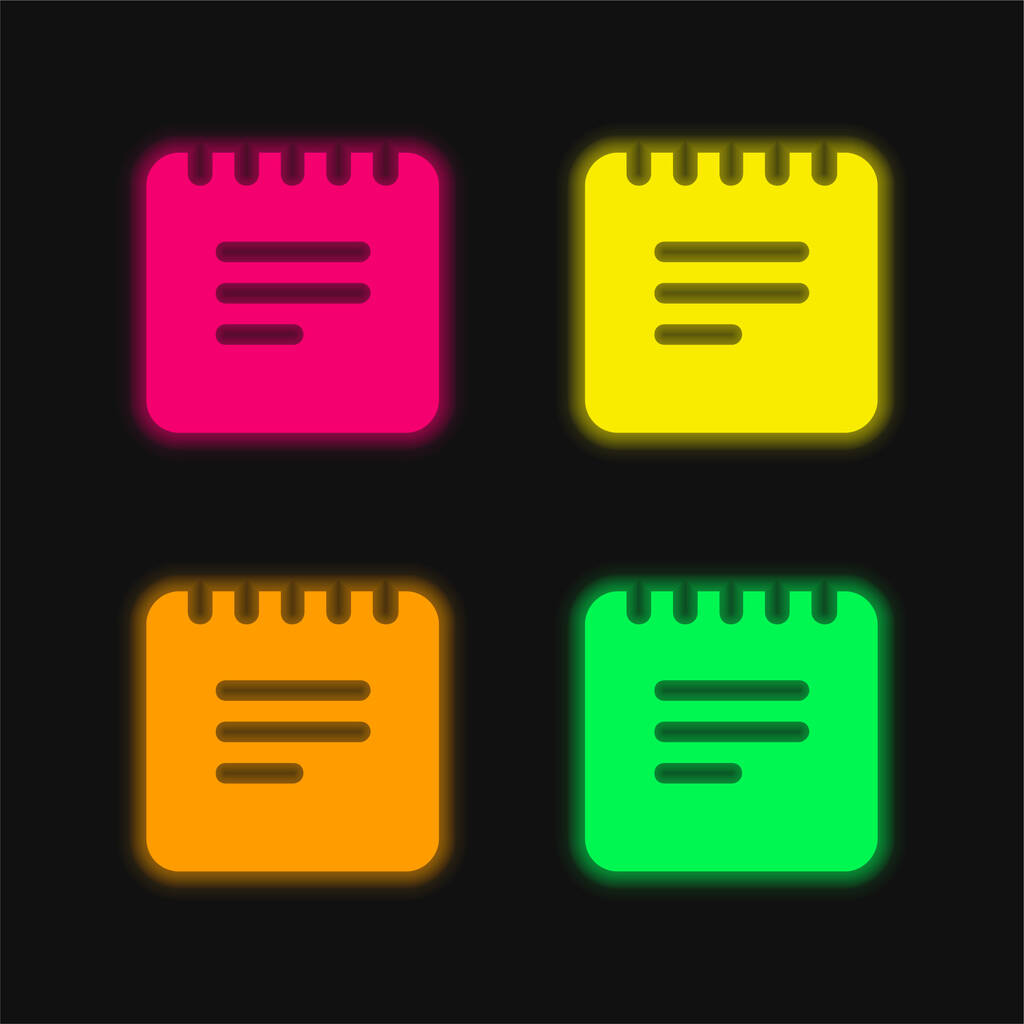 Black Notes Interface Square Symbol Kevään neljä väriä hehkuva neon vektori kuvake - Vektori, kuva