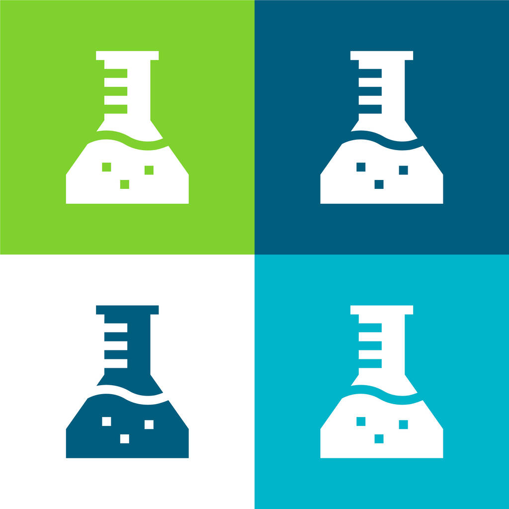 Beaker Flat conjunto de iconos mínimo de cuatro colores - Vector, Imagen