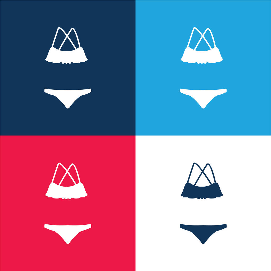 Bikini-Form blau und rot vier Farben minimales Symbol-Set - Vektor, Bild