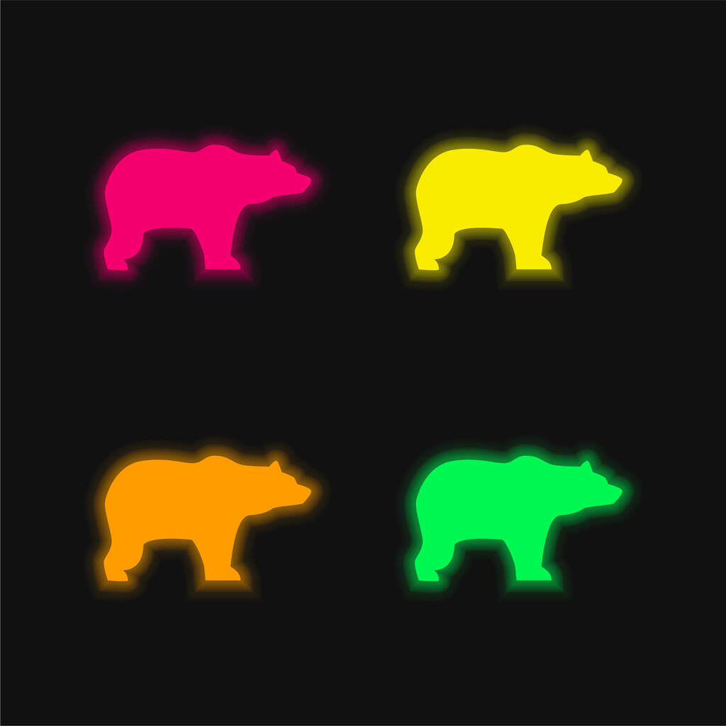 Medvěd lícem doprava čtyři barvy zářící neonový vektor ikona - Vektor, obrázek