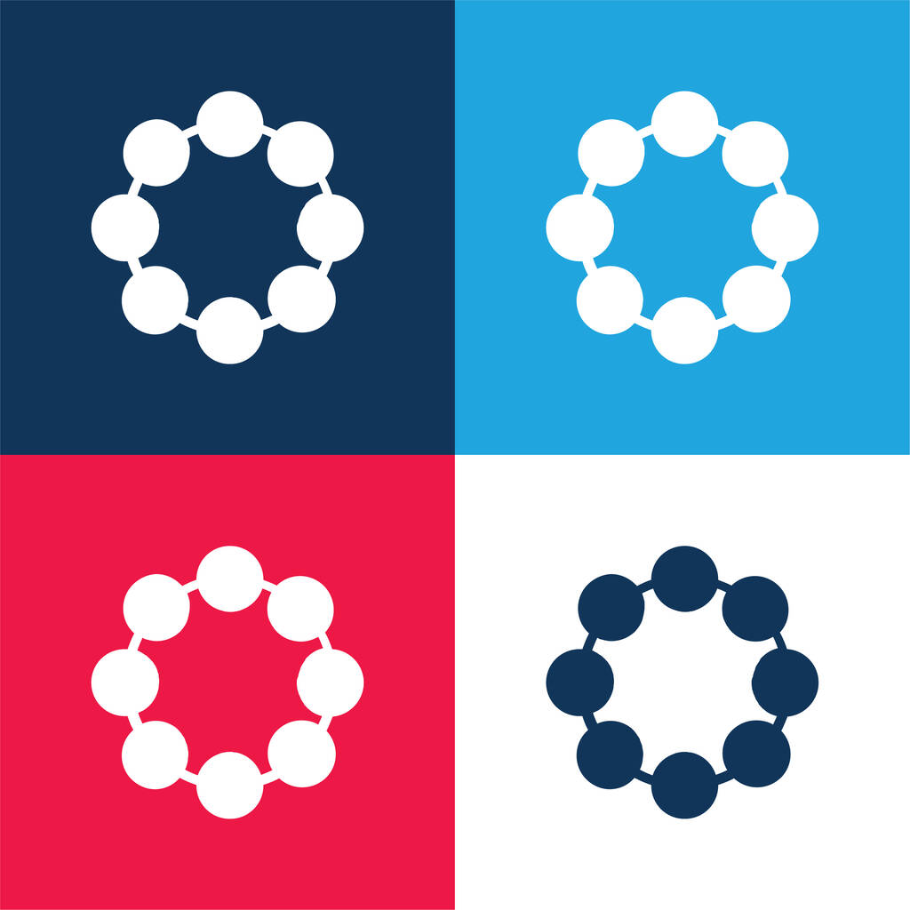 Bead blue and red four color minimal icon set - Vector, Image