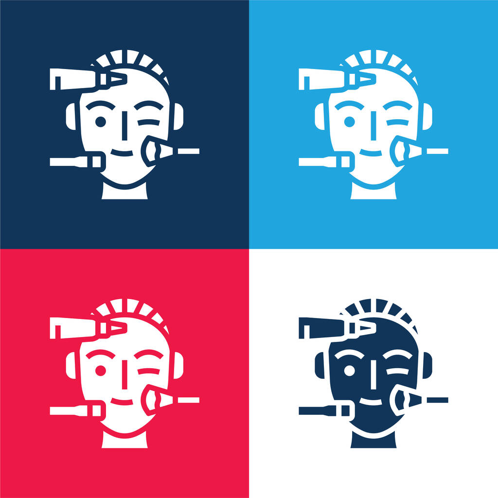 Beauty Treatment niebieski i czerwony zestaw czterech kolorów minimalny zestaw ikon - Wektor, obraz