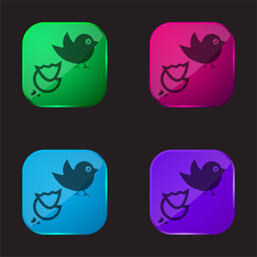 Fekete madár és törött tojás négy színű üveg gomb ikon - Vektor, kép