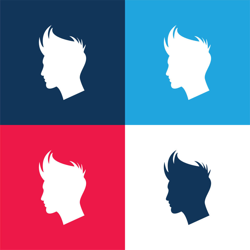 Boy Hair Shape blu e rosso set di quattro icone minime di colore - Vettoriali, immagini
