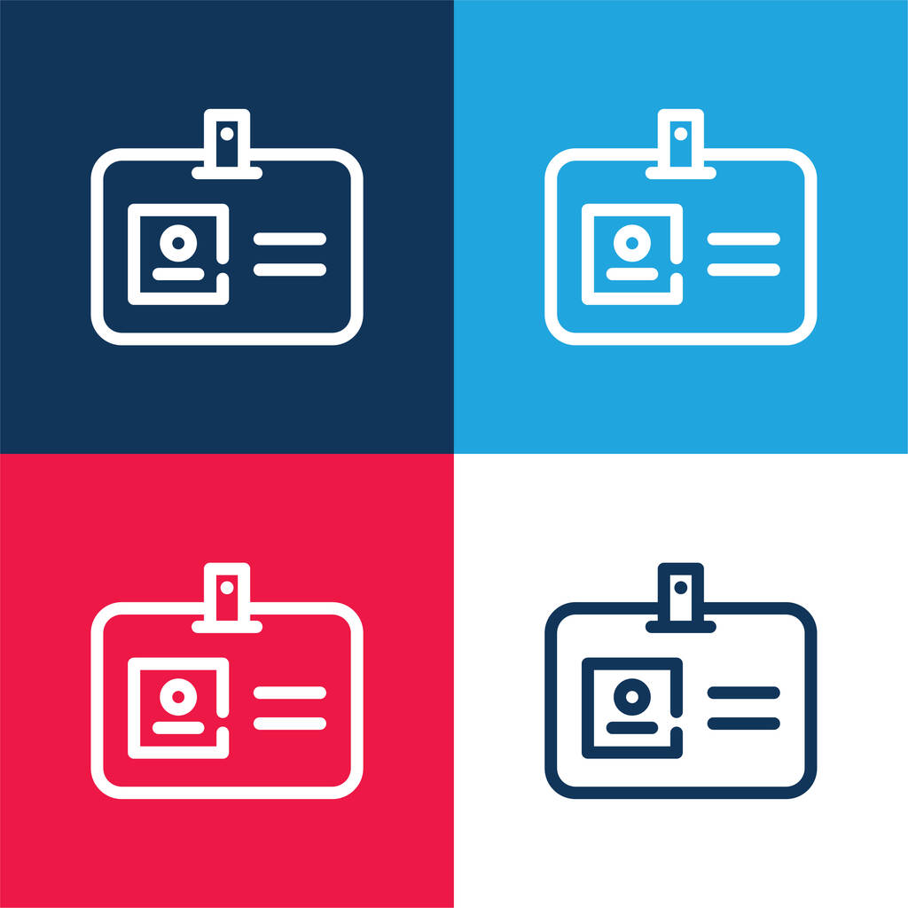 Tarjeta de acceso azul y rojo conjunto de iconos mínimo de cuatro colores - Vector, imagen