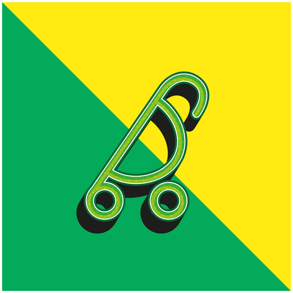 Bebé cochecito de diseño redondeado Vista lateral verde y amarillo moderno vector 3d icono logo - Vector, Imagen
